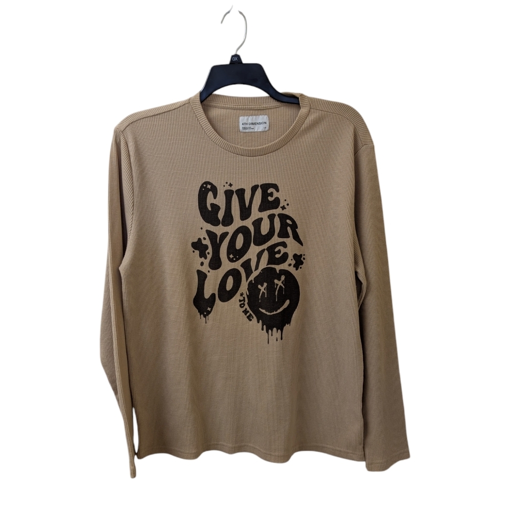 4th Dimension Tan Thermal Waffle Knit Long Sleeve Shirt Men's Large